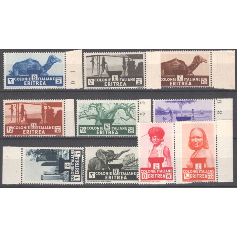 COLONIE ERITREA 1933 SOGGETTI AFRICANI 10 V. G.I MNH** BORDO FOGLIO...