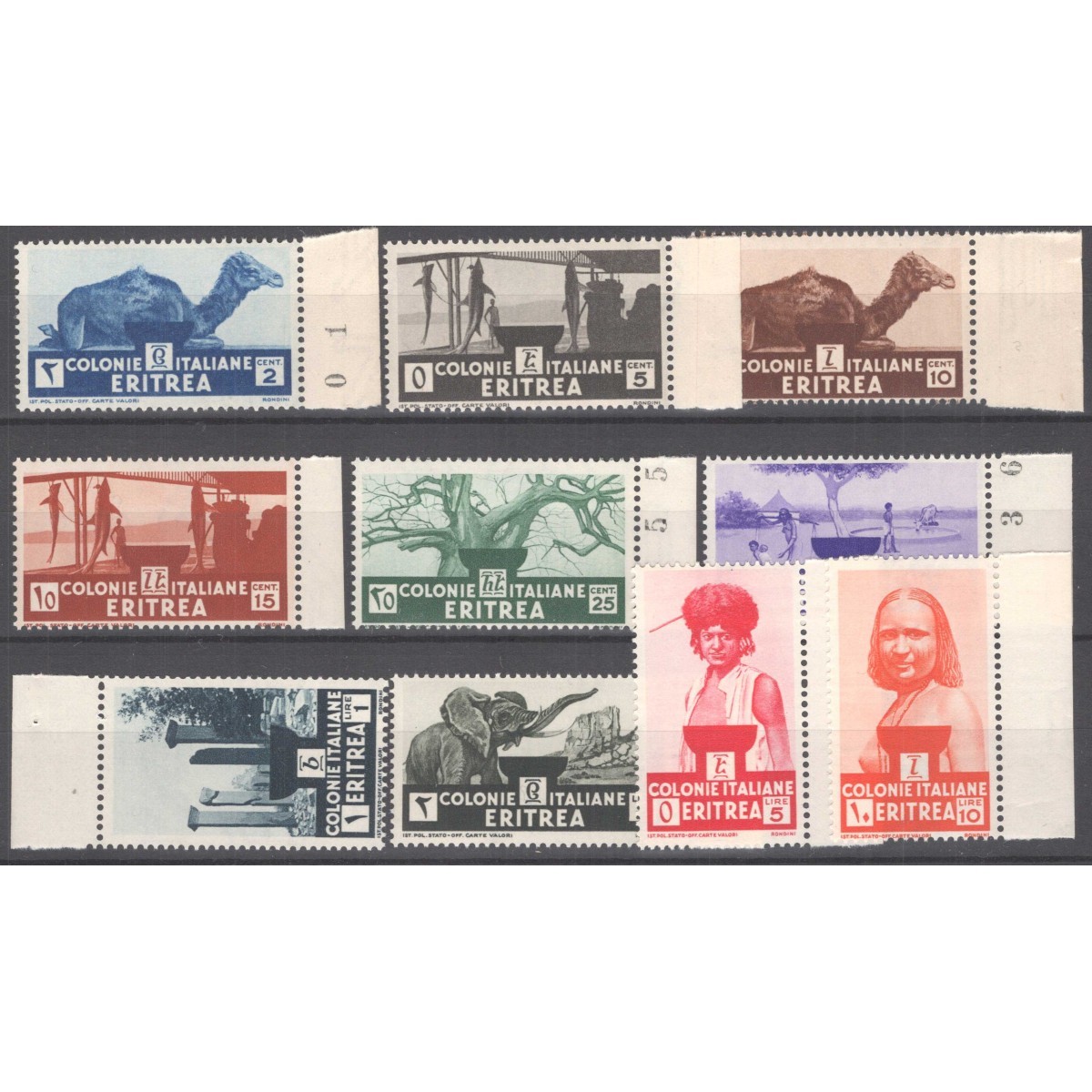 COLONIE ERITREA 1933 SOGGETTI AFRICANI 10 V. G.I MNH** BORDO FOGLIO... COLONIE ERITREA 1933 SOGGETTI AFRICANI 10 V. G.I MNH** BORDO FOGLIO...