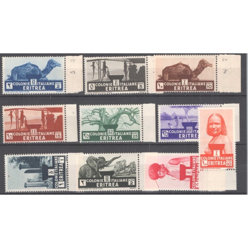 COLONIE ERITREA 1933 SOGGETTI AFRICANI 10 V. G.I MNH** BORDO FOGLIO...