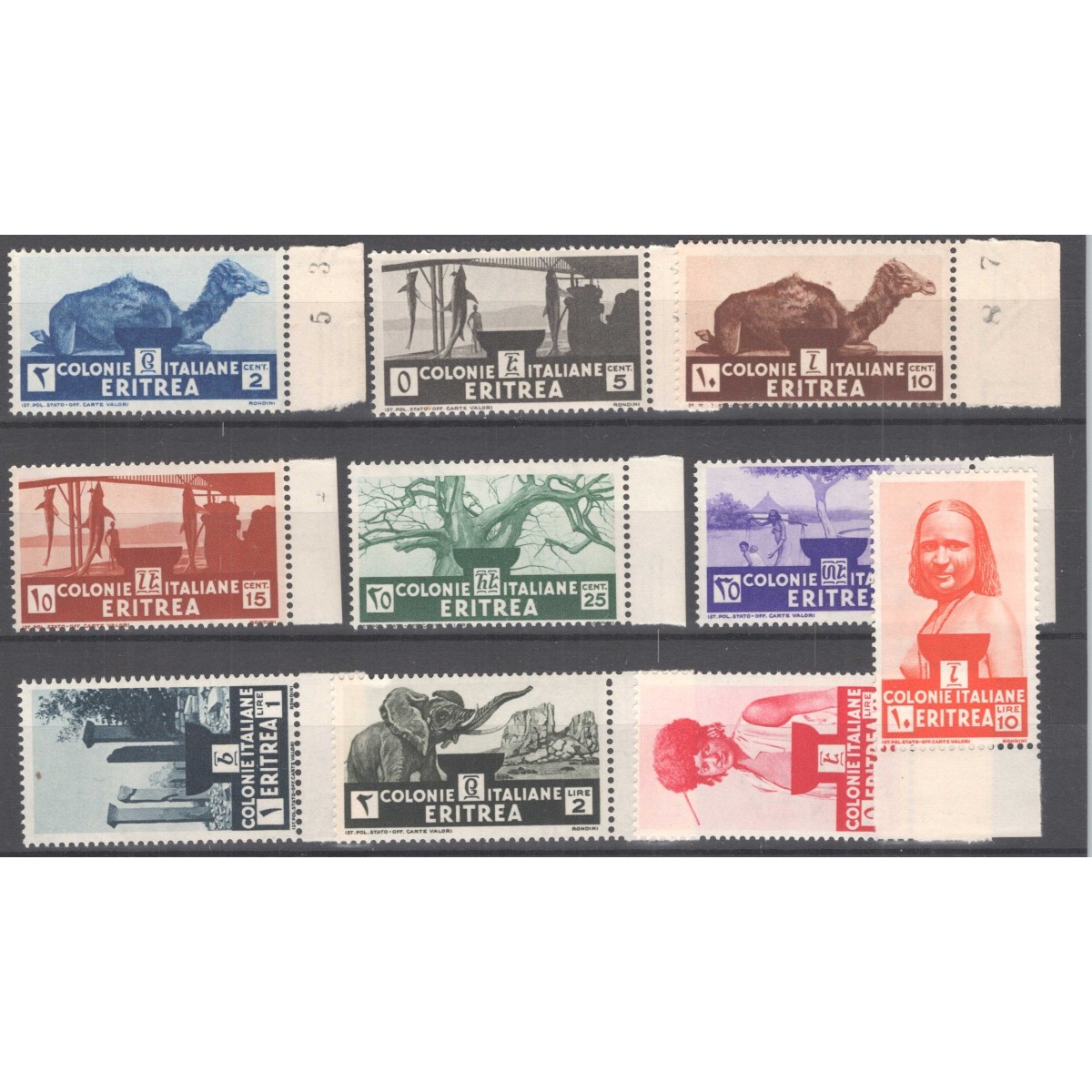 COLONIE ERITREA 1933 SOGGETTI AFRICANI 10 V. G.I MNH** BORDO FOGLIO... COLONIE ERITREA 1933 SOGGETTI AFRICANI 10 V. G.I MNH** BORDO FOGLIO...