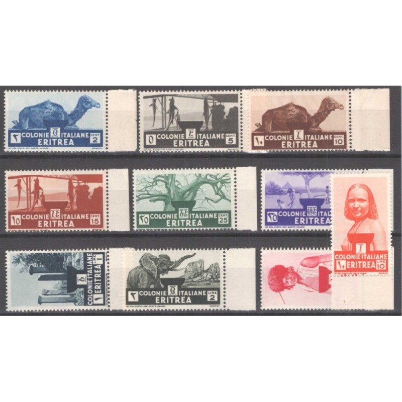 COLONIE ERITREA 1933 SOGGETTI AFRICANI 10 V. G.I MNH** BORDO FOGLIO...