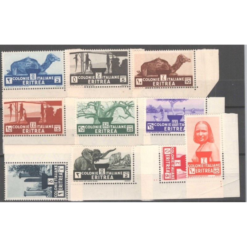 COLONIE ERITREA 1933 SOGGETTI AFRICANI 10 V. G.I MNH** ANGOLO FOGLI...