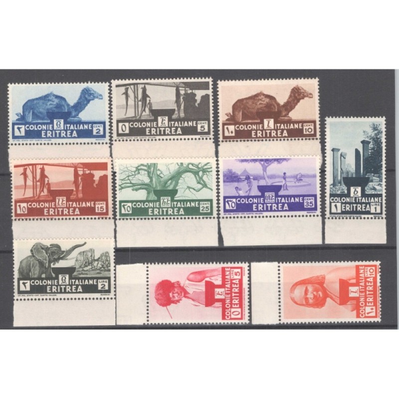 COLONIE ERITREA 1933 SOGGETTI AFRICANI 10 V. G.I MNH** BORDO FOGLIO...