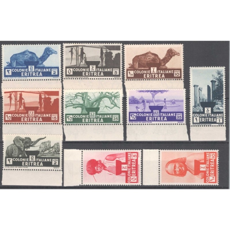 COLONIE ERITREA 1933 SOGGETTI AFRICANI 10 V. G.I MNH** BORDO FOGLIO...