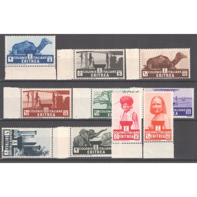 COLONIE ERITREA 1933 SOGGETTI AFRICANI 10 V. G.I MNH** BORDO FOGLIO...