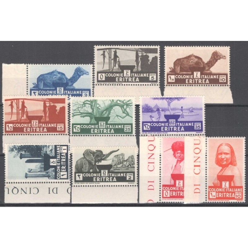 COLONIE ERITREA 1933 SOGGETTI AFRICANI 10 V. G.I MNH** BORDO FOGLIO...