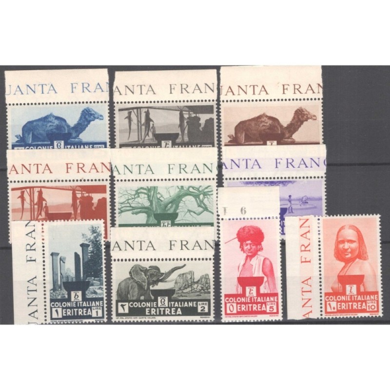 COLONIE ERITREA 1933 SOGGETTI AFRICANI 10 V. G.I MNH** BORDO FOGLIO...