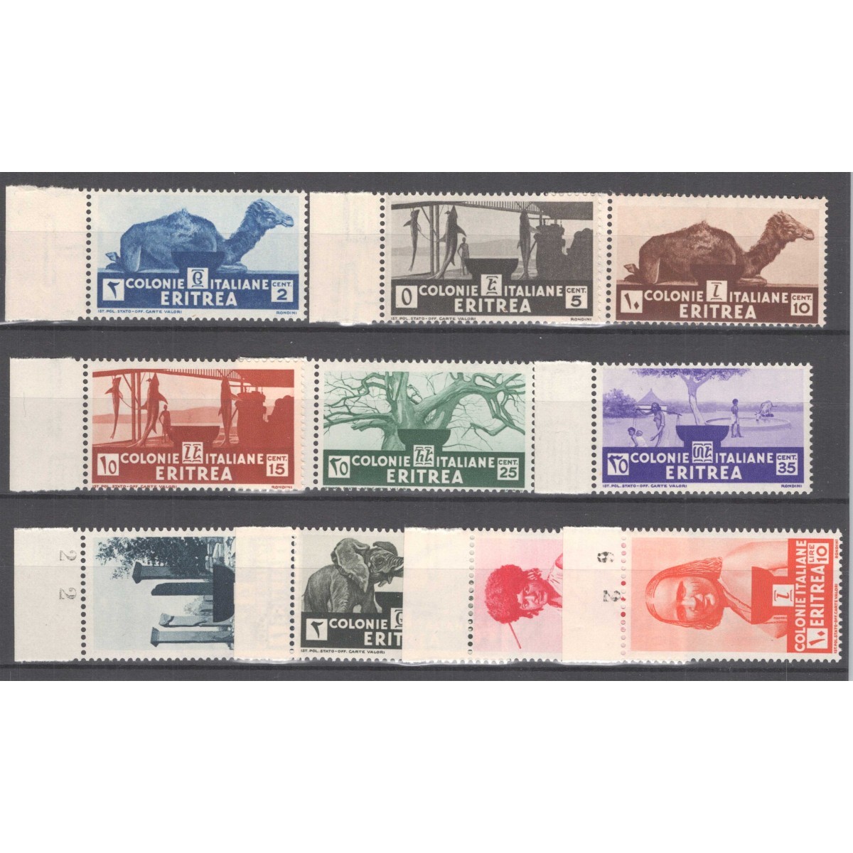 COLONIE ERITREA 1933 SOGGETTI AFRICANI 10 V. G.I MNH** BORDO FOGLIO... COLONIE ERITREA 1933 SOGGETTI AFRICANI 10 V. G.I MNH** BORDO FOGLIO...