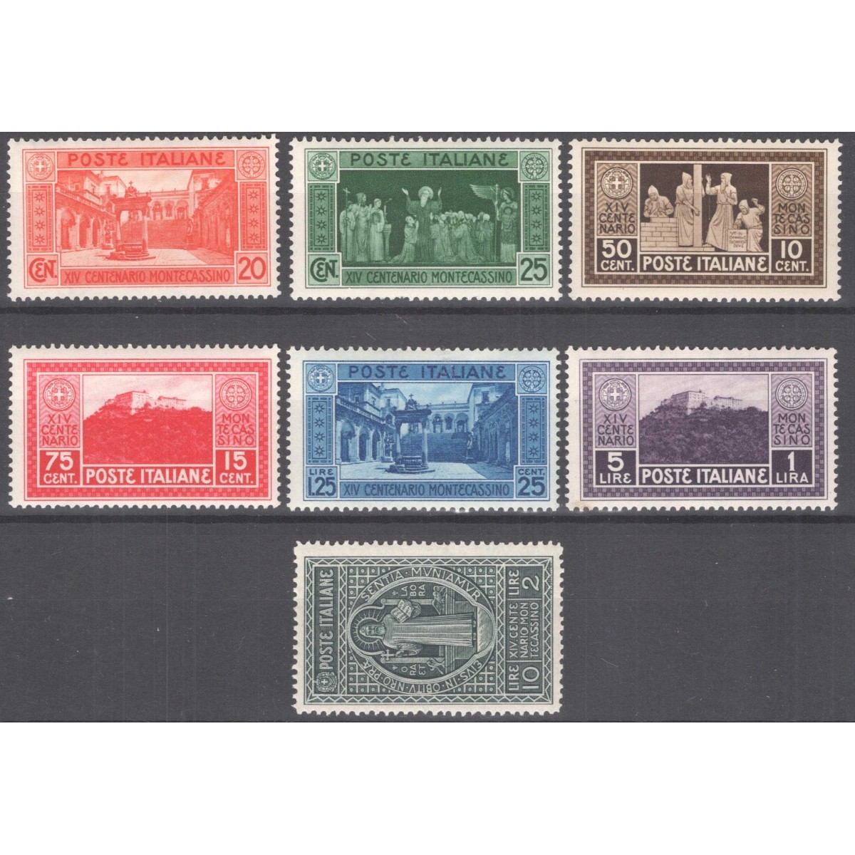 REGNO D'ITALIA 1930 MONTECASSINO 7 V. G.I MNH**  | Filatelia Meloni REGNO D'ITALIA 1930 MONTECASSINO 7 V. G.I MNH**  | Filatelia Meloni