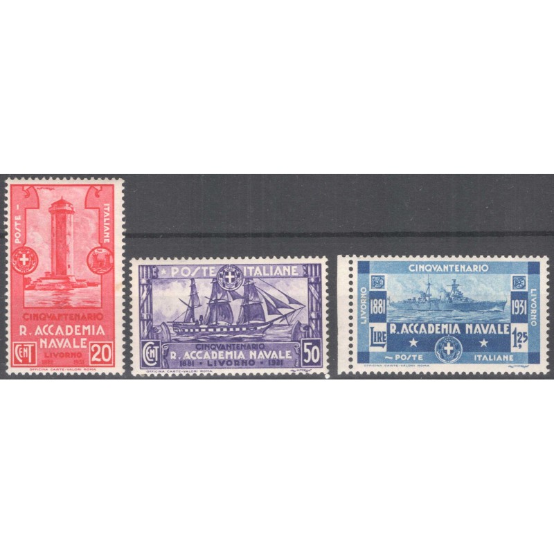 REGNO D'ITALIA 1931 ACCADEMIA NAVALE 3 V. G.I MNH**  | Filatelia Me...