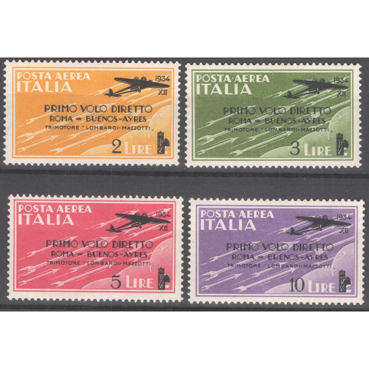 REGNO D'ITALIA 1934 POSTA AEREA VOLO ROMA BUENOS AIRES 4 V. G.I MNH... REGNO D'ITALIA 1934 POSTA AEREA VOLO ROMA BUENOS AIRES 4 V. G.I MNH...