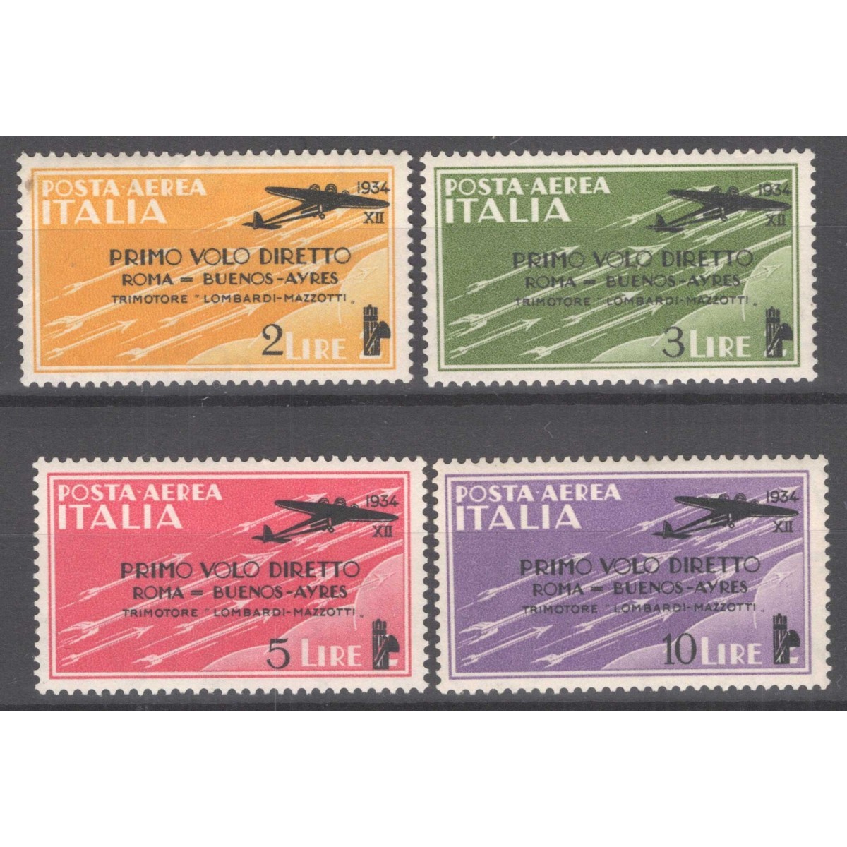 REGNO D'ITALIA 1934 POSTA AEREA VOLO ROMA BUENOS AIRES 4 V. G.I MNH... REGNO D'ITALIA 1934 POSTA AEREA VOLO ROMA BUENOS AIRES 4 V. G.I MNH...