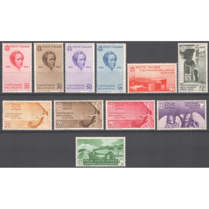 REGNO D'ITALIA 1935 CENTENARIO BELLINI 11 VALORI G.I MNH** CERT.  |...