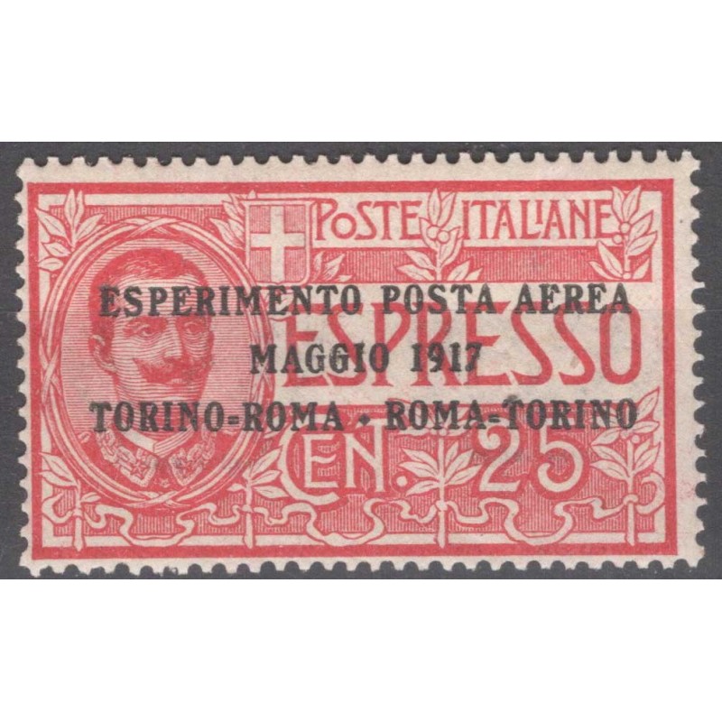REGNO D'ITALIA 1917 P/A ESPERIMENTO TORINO ROMA N.1 G.I MNH**  | Fi...