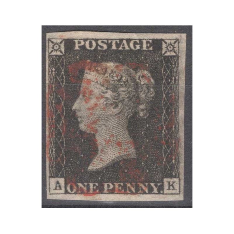 GRAN BRETAGNA 1840 1 PENNY NERO BLACK N.1 US. MARGINATO CERT.  | Fi...