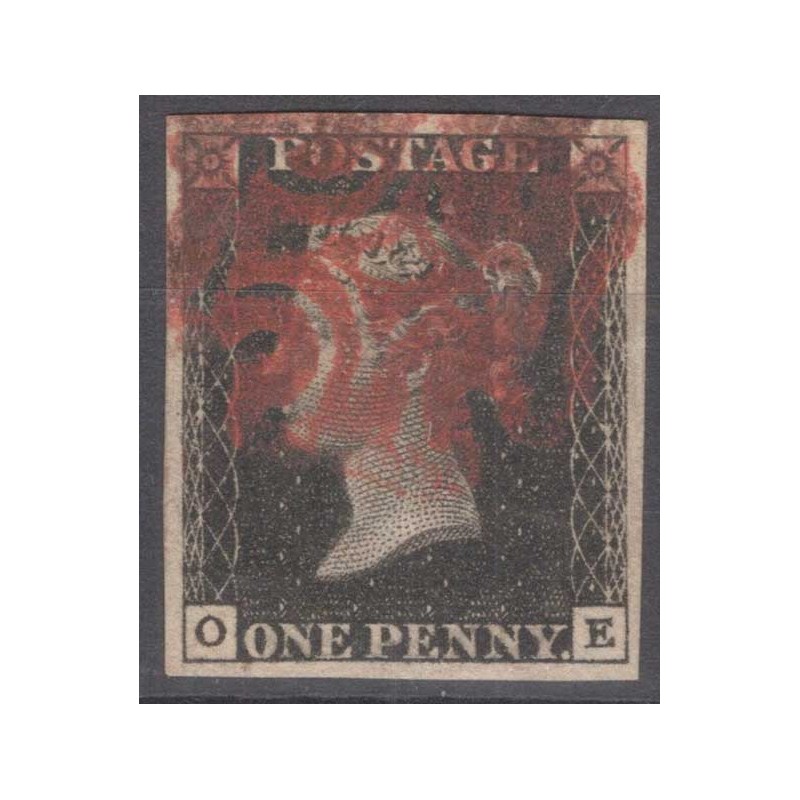 GRAN BRETAGNA 1840 1 PENNY NERO BLACK N.1 US. MARGINATO CERT.  | Fi...