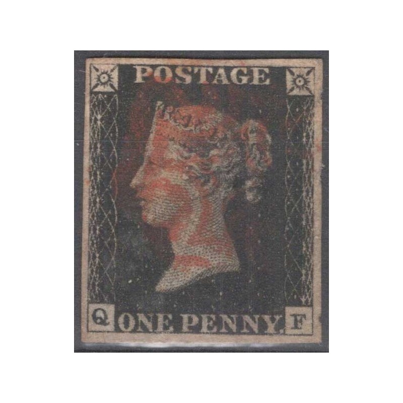 GRAN BRETAGNA 1840 1 PENNY NERO BLACK N.1 US. MARGINATO CERT.  | Fi...