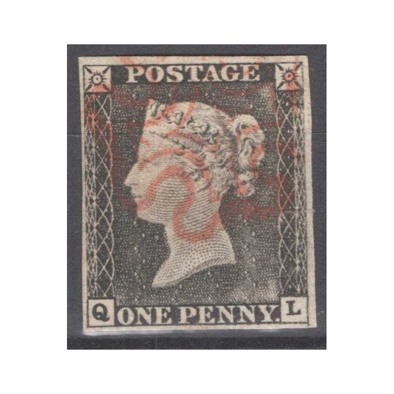 GRAN BRETAGNA 1840 1 PENNY NERO BLACK N.1 US. MARGINATO CERT.  | Fi...