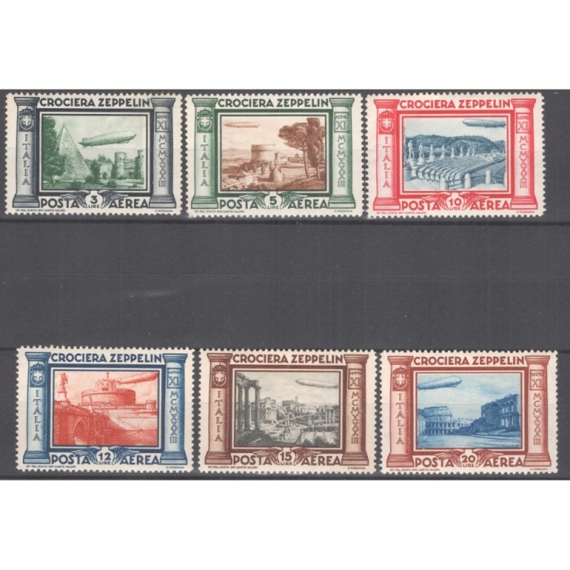 REGNO D'ITALIA 1933 POSTA AEREA CROCIERA ZEPPELIN 6 V. G.I MNH**  |...