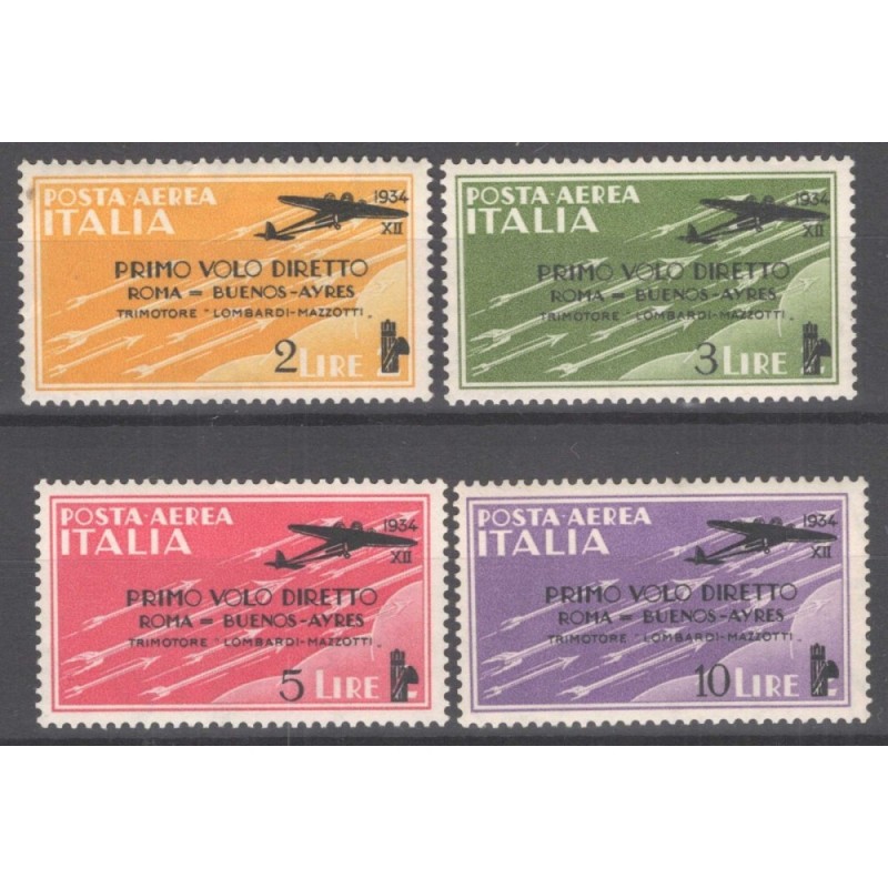 REGNO D'ITALIA 1934 POSTA AEREA VOLO ROMA BUENOS AIRES 4 V. G.I MNH...