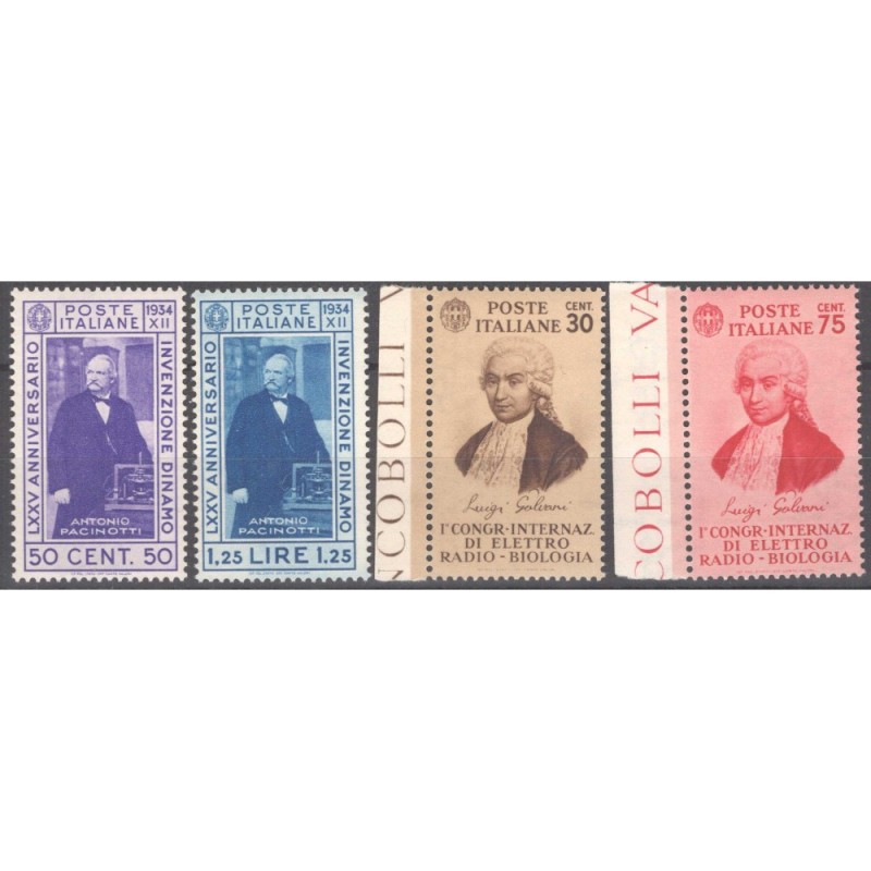 REGNO D'ITALIA 1934 DINAMO E ELETTRORADIOBIOLOGIA 4 V. G.I MNH**  |...