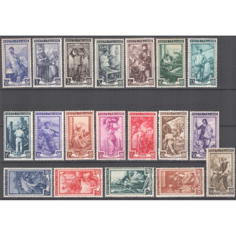 REPUBBLICA 1950 ITALIA AL LAVORO 19 VALORI G.I MNH**  | Filatelia M...