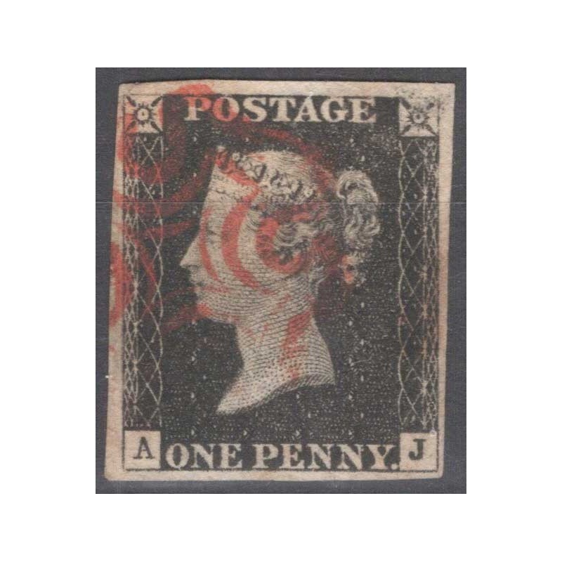 GRAN BRETAGNA 1840 1 PENNY NERO BLACK N.1 US. MARGINATO CERT.  | Fi...