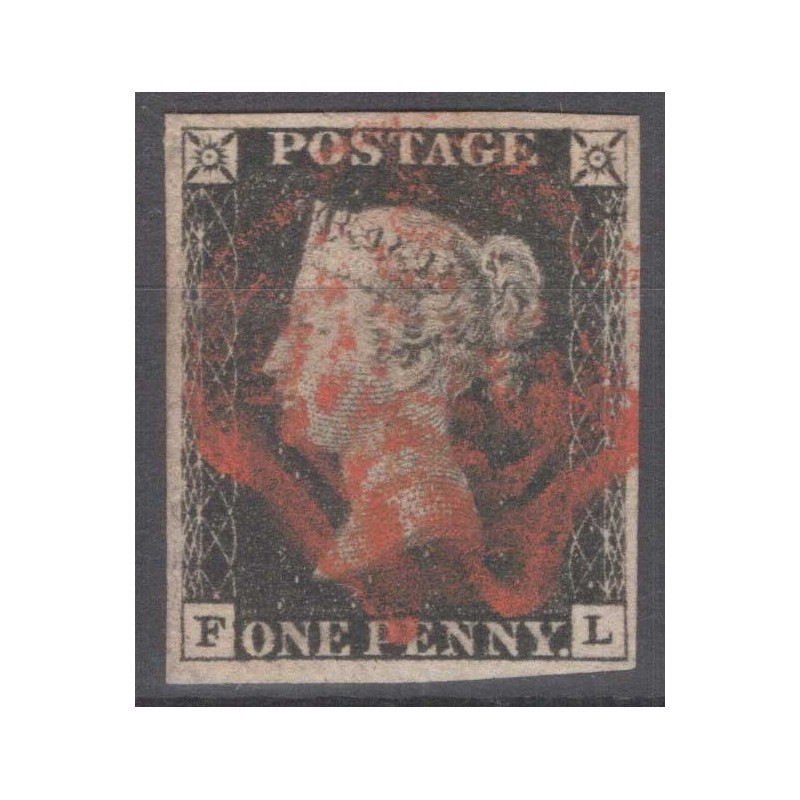 GRAN BRETAGNA 1840 1 PENNY NERO BLACK N.1 US. MARGINATO CERT.  | Fi...