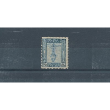 LIBIA 1924-29 PITTORICA 25c. CON CENTRO CAPOVOLTO (PICCOLA FALLA DI...