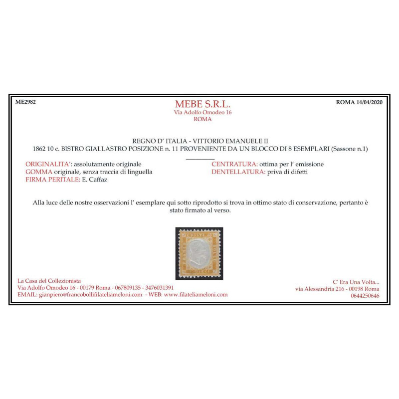 REGNO 1862 10 c. BISTRO N.1 POSIZIONE n. 11 OTTIMA CENTRATURA G.I. ...