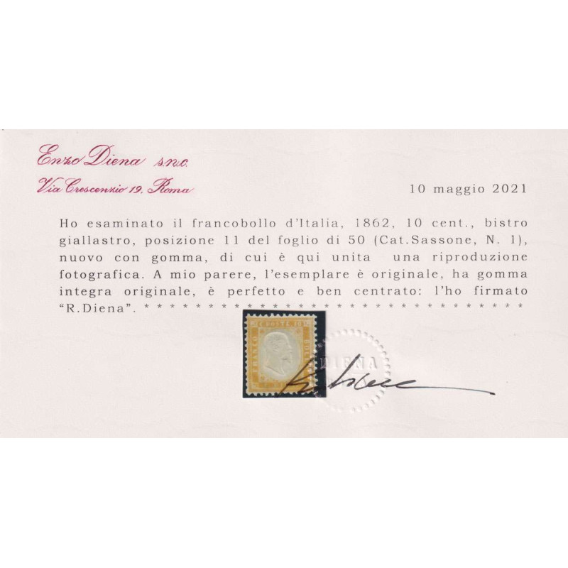 REGNO 1862 10 c. BISTRO N.1 POSIZIONE n. 11 OTTIMA CENTRATURA G.I. ...