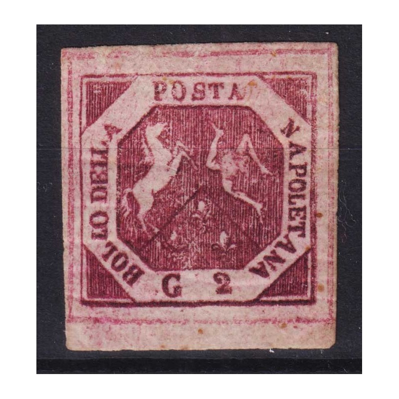 NAPOLI 1859-61 2 GRANA CARMINIO VIOLACEO FALSO III TIPO N.F2A MH* C...