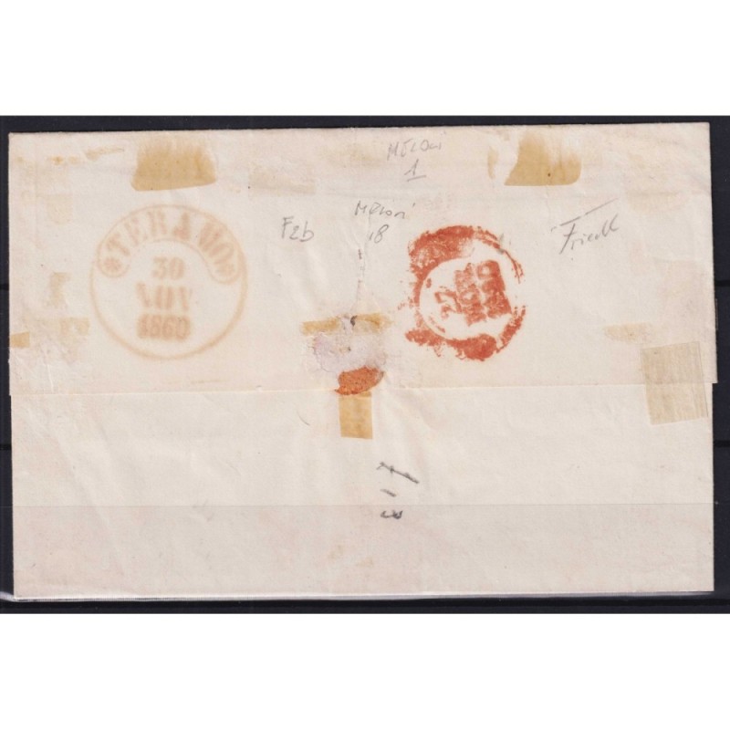 NAPOLI 1859-61 2 GRANA VIOLETTO FALSO II TIPO N.F2b US.SU BUSTA CER...