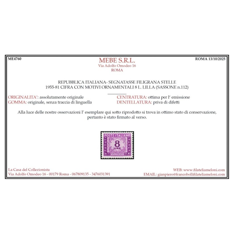 REPUBBLICA 1955-81 SEGNATASSE STELLE 10 VALORI G.I MNH** CERT.  | F...