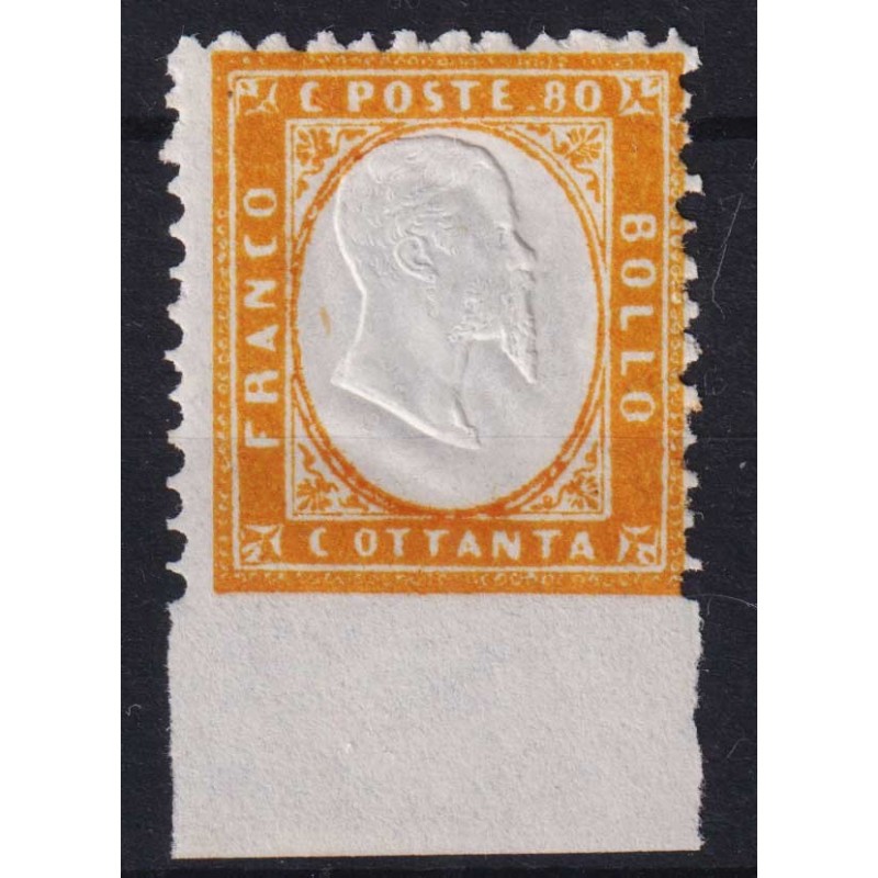 REGNO D'ITALIA 1862 80 CENTESIMI VARIETA' BORDO INTEGRALE N.4l G.I ...