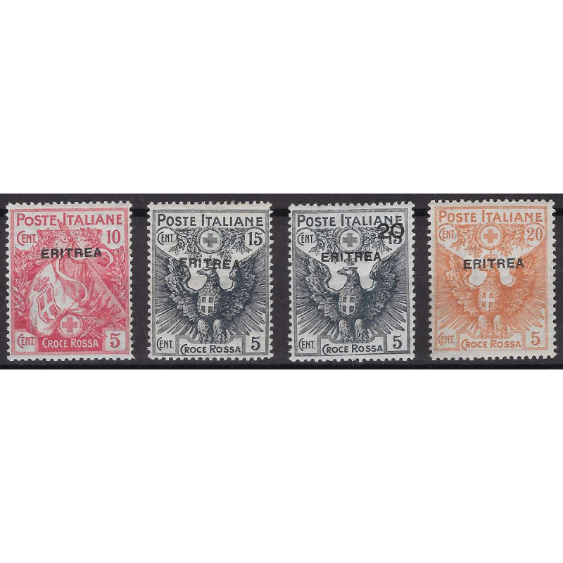 COLONIE ERITREA 1916 CROCE ROSSA SOPRASTAMPATA 4 V. G.I MNH**  | Fi...