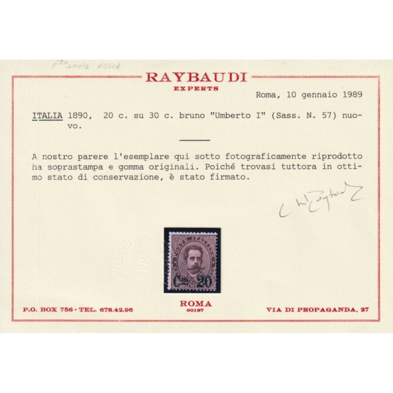 REGNO D'ITALIA 1890-91 UMBERTO SOPRASTAMPATI 3 V. G.O MH* CERT.  | ...