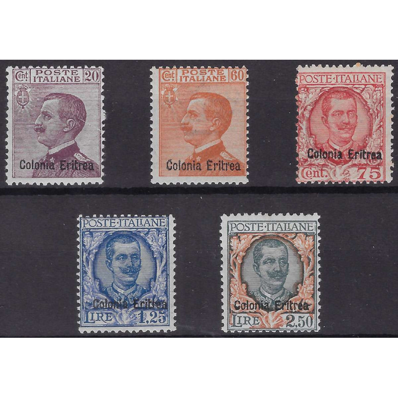 COLONIE ERITREA 1928-29 FRANCOBOLLI D' ITALIA 5 V. SOPR. G.I. MNH**...