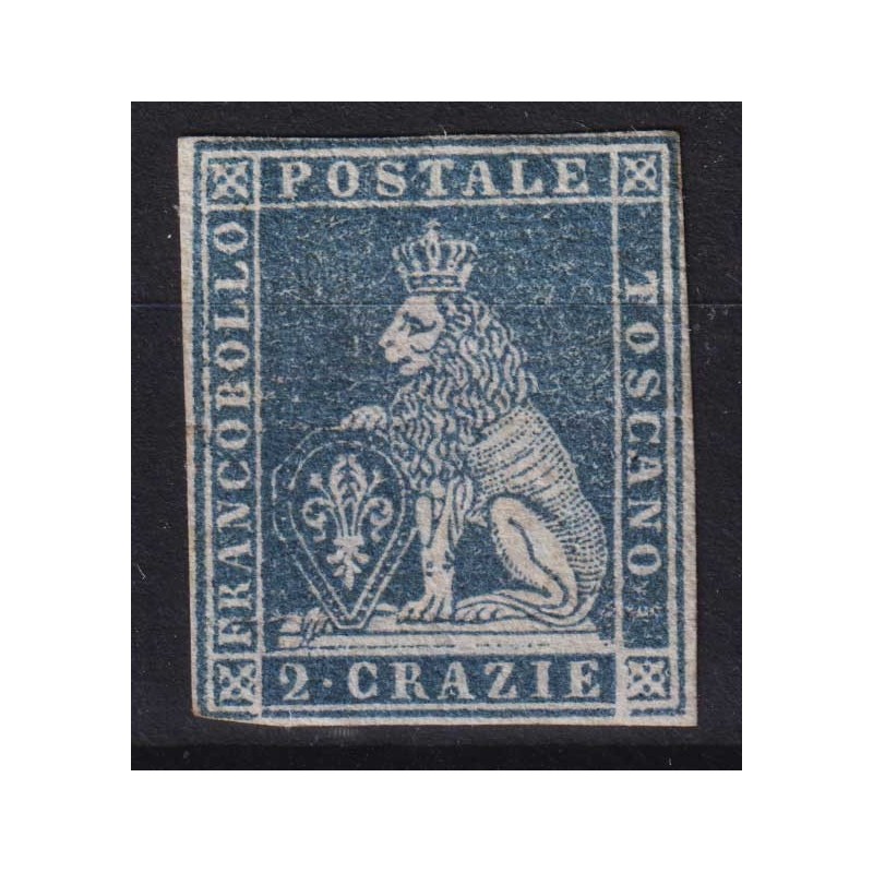 TOSCANA 1851 2 CRAZIE AZZURRO CHIARO N.5 G.O MH* CERT.  | Filatelia...