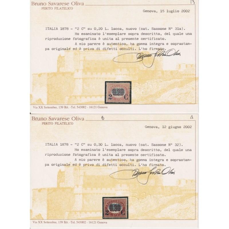 REGNO 1878 FRANCOBOLLI DI SERVIZIO ONDULINE 8 V. G.I MNH** CERT.  |...