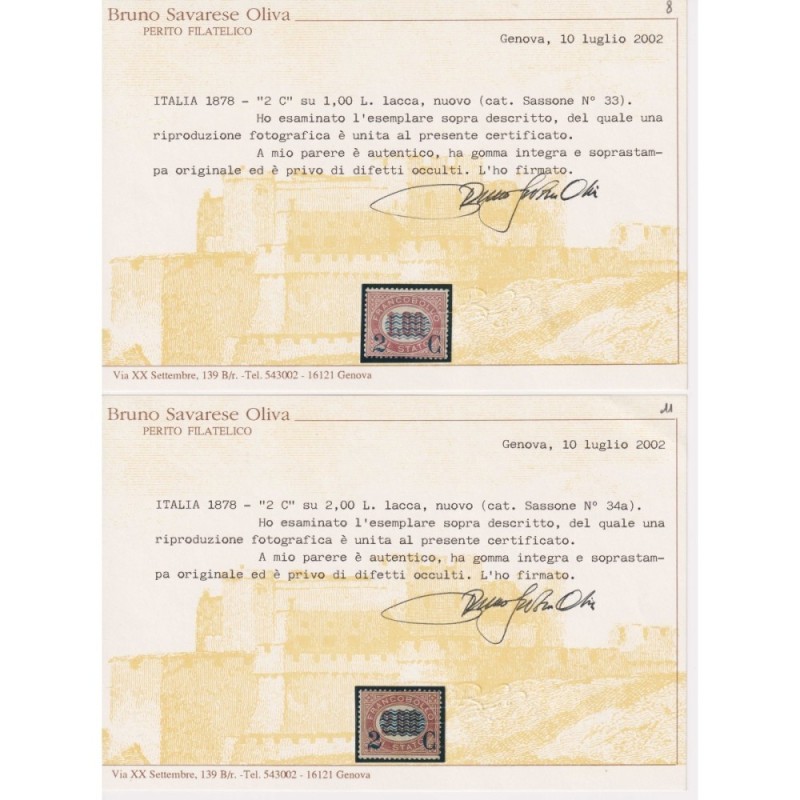 REGNO 1878 FRANCOBOLLI DI SERVIZIO ONDULINE 8 V. G.I MNH** CERT.  |...