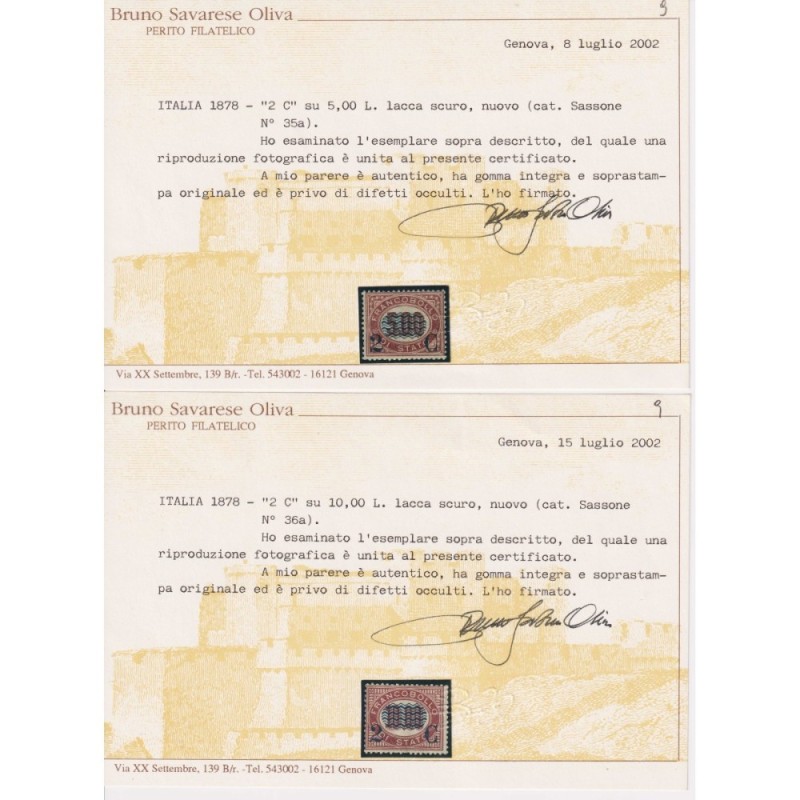 REGNO 1878 FRANCOBOLLI DI SERVIZIO ONDULINE 8 V. G.I MNH** CERT.  |...