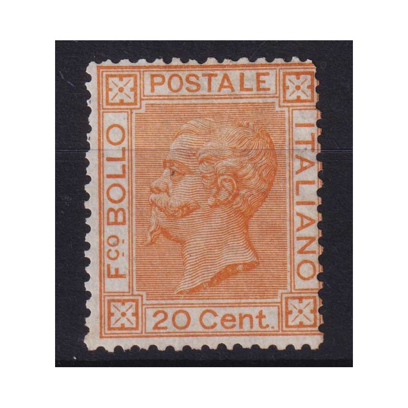 REGNO D'ITALIA 1877 20 CENTESIMI ARANCIO N.28 G.O MH* CERT.  | Fila...