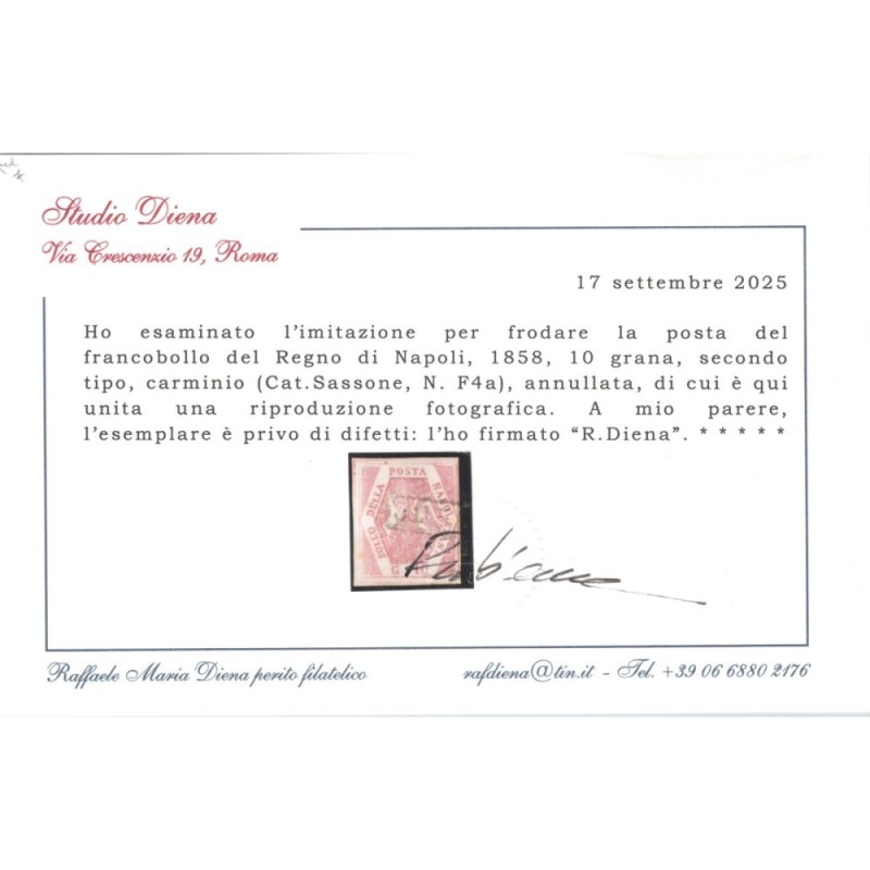 NAPOLI 1859-61 10 GRANA CARMINIO FALSO II TIPO N.F4a US.CERT.  | Fi...