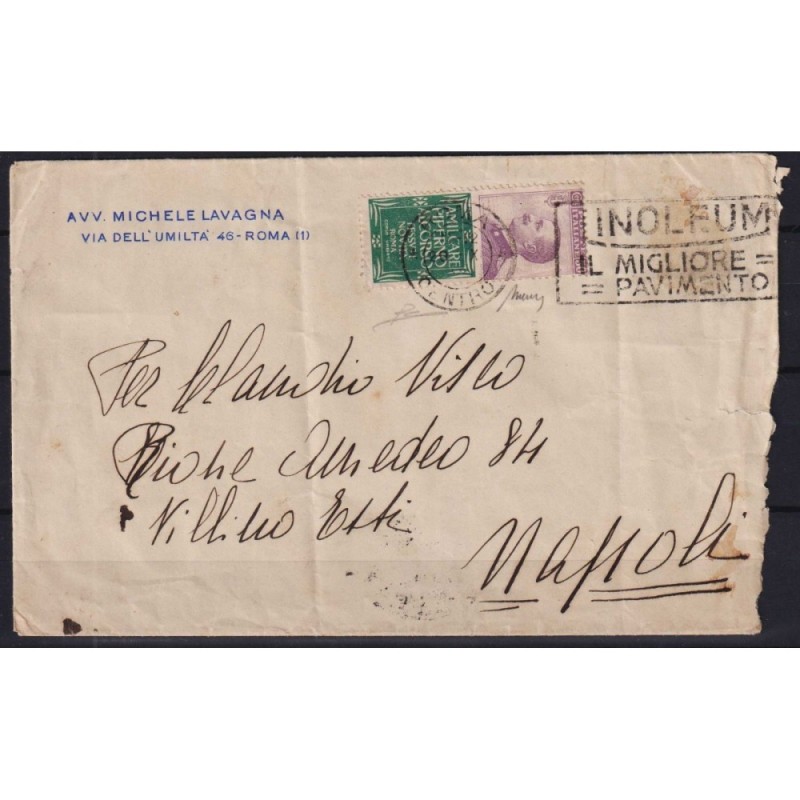 REGNO D'ITALIA 1924 PUBBLICITARI 50 C. PIPERNO N.13 US. SU BUSTA CE...