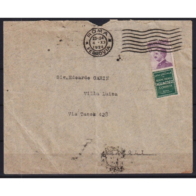 REGNO D'ITALIA 1924 PUBBLICITARI 50 C. TAGLIACOZZO N.17 US. SU BUST...