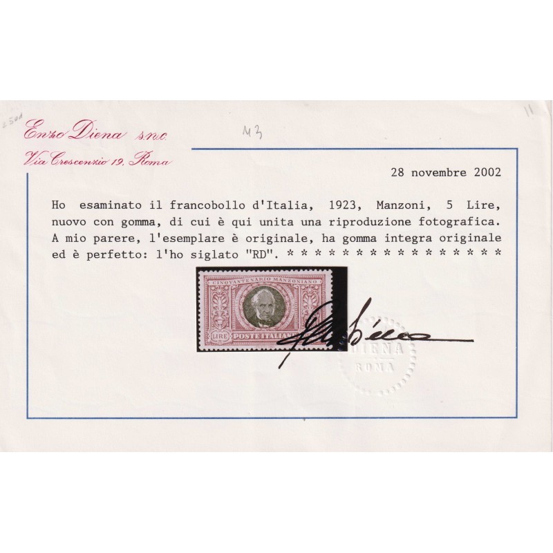 REGNO D'ITALIA 1924 MANZONI 6 VALORI G.I MNH** CERT.  | Filatelia M...