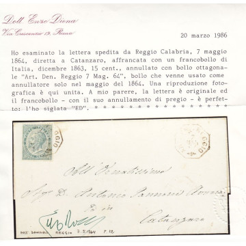 1863 REGNO 15 c. LONDRA SU BUSTA REGGIO - CATANZARO RARO BOLLO OTTA...