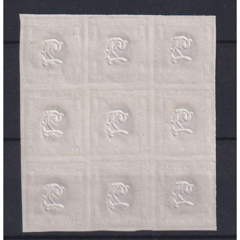 REGNO D'ITALIA 1862 CIFRA IN RILIEVO BLOCCO DA 9 V. G.I MNH** CERT....