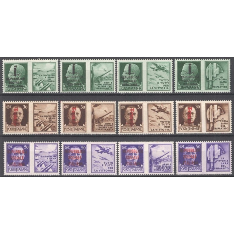 R.S.I. SOCIALE 1944 PROPAGANDA DI GUERRA 12 V. G.I MNH**  | Filatel...